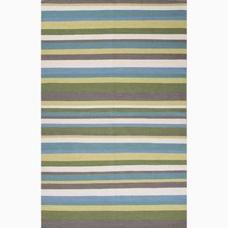 Hand made Green/ Blue Wool Easy Care Rug (8x10)