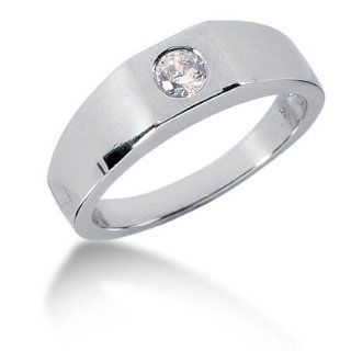 Mens White Gold .25CT Solitaire Bezel Diamond Ring Jewelry