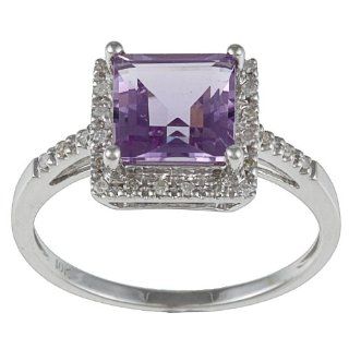White Gold 2.16ct Square Amethyst and Diamond Ring   size 8.5 Jewelry