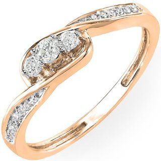 0.25 Carat (ctw) 10K Gold Round Diamond Ladies 3 Stone Engagement Promise Ring 1/4 CT Jewelry