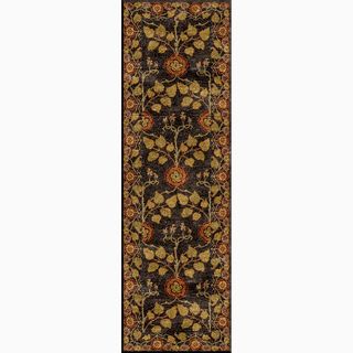 Handmade Arts And Craft Pattern Brown/ Yellow Wool Rug (26 X 8)