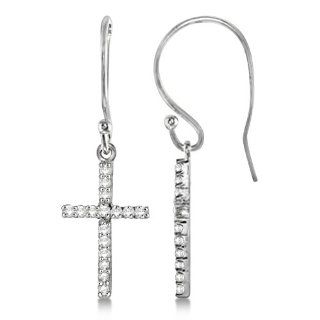 Diamond Cross Earrings for Women Prong Set Diamond Christian Dangle 14K White Golds .17tcw Allurez Jewelry