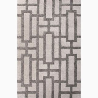 Hand made Geometric Pattern Ivory/ Gray Wool/ Art Silk Rug (3.6x5.6)