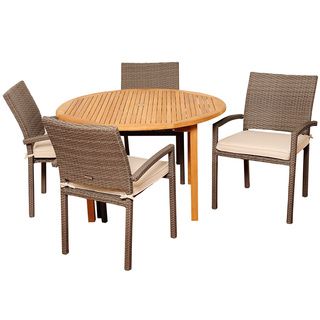 Amanda 5 piece Teak And Synthetic Wicker Outdoor Dining Set