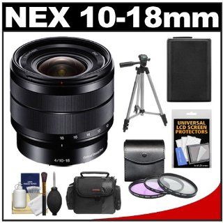 Sony Alpha E Mount 10 18mm f/4.0 OSS Wide angle Zoom Lens with Battery + Case + 3 (UV/FLD/CPL) Filters + Tripod + Accessory Kit for A7, A7R, A3000, A5000, A6000, NEX 3N, 5T, 6, 7 Digital Cameras  Camera Lenses  Camera & Photo