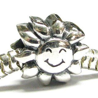 Sterling Silver Smily Sun Happy Face Sunflower Bead For European Charm Bracelets Star Bracelet Jewelry