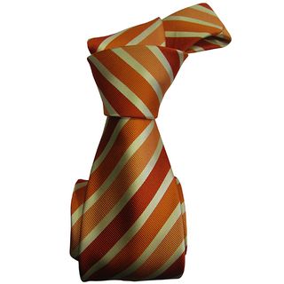 Dmitry Mens Orange and gold Striped Italian Silk Tie