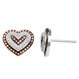 ct t w enhanced cognac and white diamond layered heart stud