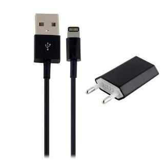 Eu Plug Power Adapter + 8 pin USB Data Charging Spring Cable for Iphone 5   Black Cell Phones & Accessories