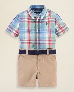 Ralph Lauren Childrenswear Infant Boys' Plaid Shirt & Cargo Short Set   Sizes 9 24 Months's
