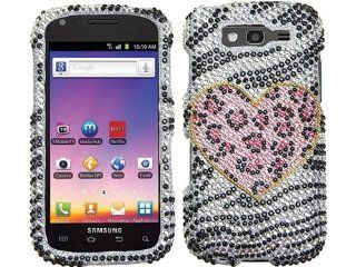 Silver Zebra Leopard Pink Heart Bling Diamond Rhinestone Crystal Case Cover Faceplate For Samsung Galaxy S Blaze 4G SGH T769 w/ Free Pouch Cell Phones & Accessories