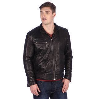 L&b Trading United Face Mens Black Leather Moto Jacket Black Size M