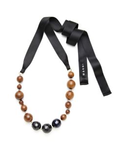Wood & Horn Beaded Ribbon Necklace by Marni