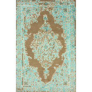 Nuloom Hand knotted Persian Overdyed Turquoise Wool/ Viscose Rug (5 X 8)