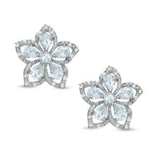 Aquamarine and White Topaz Flower Earrings in Sterling Silver   Zales