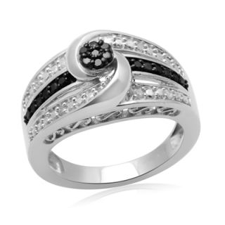 CT. T.W. Enhanced Black and White Diamond Cluster Spiral Ring in