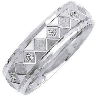 0.20ct White Diamonds 14K White Gold Men's Diamond Pattern Stone Finish Wedding Band (7mm) Jewelry