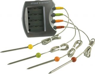 Charcoal Companion Steak Station® Digital Meat Thermometer   Silver/Multicolored