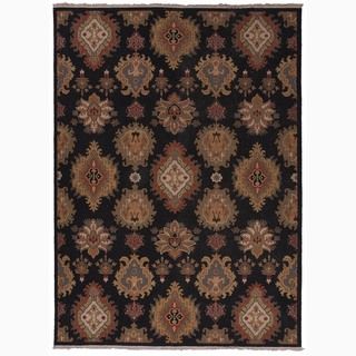 Hand made Tribal Pattern Black/ Tan Wool Rug (4x6)