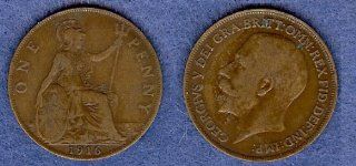 1916 UK Great Britain England Large Penny Coin KM#810 