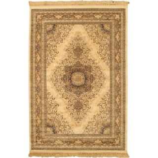 Kerman Kashmir Cream Medallion Corners Area Rug (52 X 77)