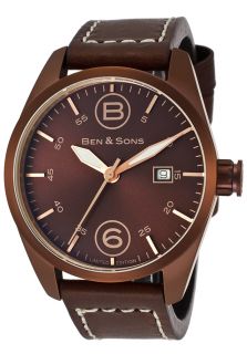 Ben & Sons 10004 BRW 04  Watches,Mens Cadet Brown Dial Dark Brown Genuine Leather, Casual Ben & Sons Quartz Watches