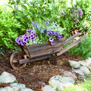 Wooden Wheelbarrow Planter, Model# XL115  Lawn Ornaments   Fountains