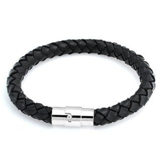 Bling Jewelry Black Braided Round 8mm Leather Cord Bracelet 8 Inch Link Bracelets Jewelry