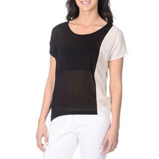 Yal New York Womens Black And White Colorblocked Top