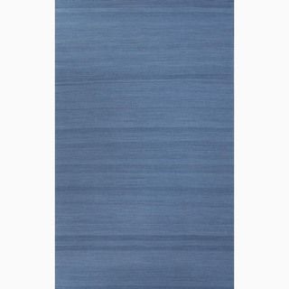 Hand made Solid Pattern Blue Wool Rug (5x8)