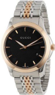 Gucci Men's YA126410 Gucci timeless Steel and Pink PVD Black Dial Watch Watches