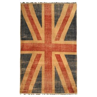 Hand knotted Wool Union Jack British Flag Rug (5 X 8)