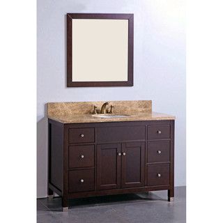 Legion Furniture Marble Top 48 inch Single sink Matching Mirror Bathroom Vanity Brown Size Single Vanities