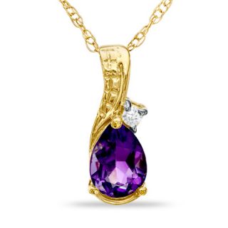 Pear Shaped Amethyst and Diamond Accent Teardrop Pendant in 10K Gold