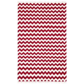Hand Woven Flat Weave Red Electro Wool Rug (9 X 12)