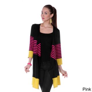Jasmine By Firmiana Womens Colorblock Striped 3/4 sleeve Open Cardigan Black Size S (4  6)