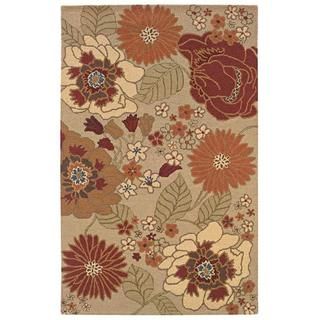 Hand tufted Beige Contemporary Floral Wool Rug (79 X 99)