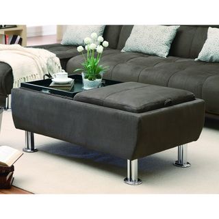Brown Microfiber Storage Ottoman With Serving Trays