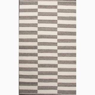 Hand made Gray/ Ivory Wool Easy Care Rug (4x6)
