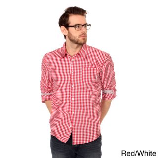 Filthy Etiquette Filthy Etiquette Mens Slim Fit Gingham Plaid And Chambray Shirt Red Size S