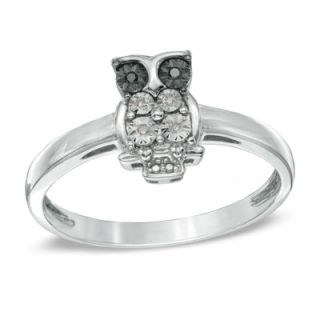 TEENYTINY® Enhanced Black and White Diamond Accent Owl Ring in
