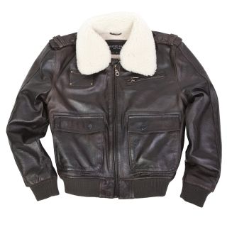 L&b Trading United Face Boys Brown Military Flight Leather Bomber Brown Size Small