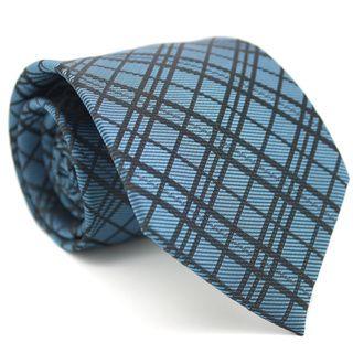 Ferrecci Slim Blue Striped Gentlemans Necktie With Matching Handkerchief   Tie Set