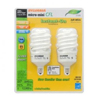 SYLVANIA 23 Watt (100W) Spiral Candelabra Base Soft White (2700K) CFL  (2 Pack)   Compact Fluorescent Bulbs  