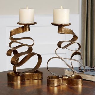 Pazia Gold Metal Candle Holders (set Of 2)