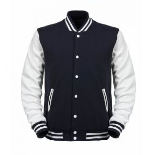 Angel Cola Navy & White ALL Cotton Varsity Baseball Letterman Jacket at  Mens Clothing store
