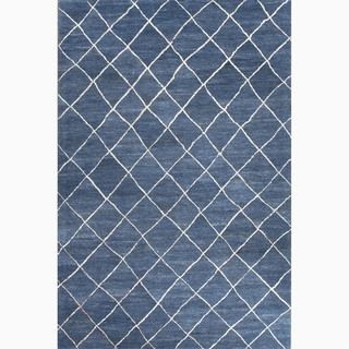 Hand made Blue/ Ivory Wool Easy Care Rug (5x8)