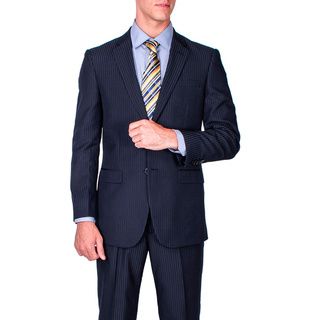 Mens Modern Fit Black Tonal Stripe 2 button Suit