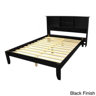 Scandinavia King size Solid Wood Platform Bed With Headboard Bookcase