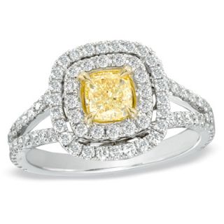 CT. T.W. Certified Cushion Cut Yellow and White Diamond Ring in
